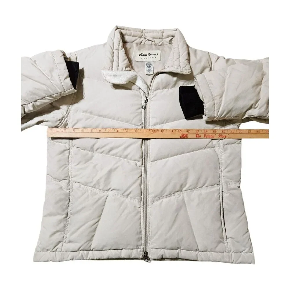 Eddie Bauer Goose Down Insulated‎ Puffer Bomber Coat Beige Women's L